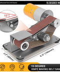 7 Speed Electric Knife Sharpening System with Belt Grinder, adjustable 15-degree model showing compact size and sturdy build.