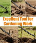 Heavy Duty 52 Inch 2 In 1 Hoe And Cultivator Rake For Weeding And Soil Loosening Long Handle Stand Up Garden Tool in use
