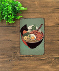 Funny Vintage Metal Sign Ramen Bowl Illustration Tin Wall Art 8x12 Inch Poster For Home Room Garage Office Decor With Rustic Charm And Easy Mounting For That Retro Vibe displayed on wooden surface