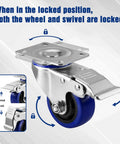 Heavy Duty 3 Inch Swivel Caster Wheels Set Of 4, showing the lock mechanism for fixed wheel and swivel positions.