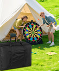 Heavy Duty Tent Storage Bag With Padded Handles, Waterproof 600D Oxford, shown by a tent and dart game, 32x16x24 inches, black