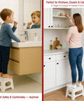Child and adult using Ultra Sturdy Folding Step Stool 11 Inch Open In A Snap, Supports Up To 300 Lb, Lightweight And Compact Yet Tough.