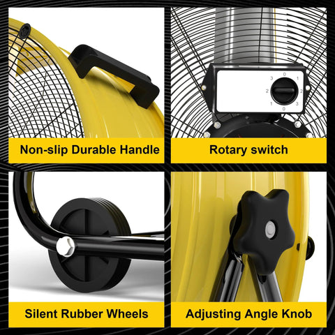 Heavy Duty 550W Industrial Drum Fan 30 Inch High Velocity Floor Fan With 3 Speeds 360 Degree Tilt 14000 CFM Metal Frame details