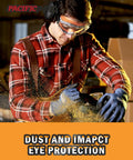 Woodworker wearing Wide Vision Safety Glasses With Anti-Fog And Anti-Scratch Wraparound Lenses Adjustable Strap Polycarbonate Eye Protection for woodworking.
