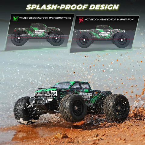 1 18 Scale RC Truck 4x4 Off Road Beast With Top Speed 36 kmh Hobby Grade driving through water splash