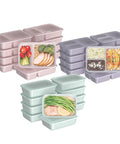 60-Piece Meal Prep Kit With Reusable PFAS-Free BPA-Free Containers, shown in pastel colors with various food portions.