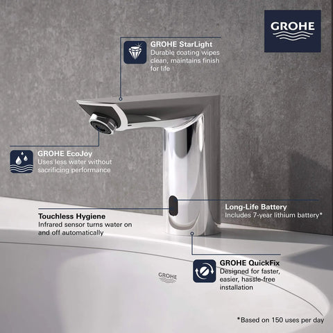 Cosmopolitan E Touchless Electronic Faucet With Battery Power DC Infrared Sensor Starlight Chrome Finish on sink