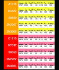 Table of specifications for 250Pc Assorted TO92 Transistors Kit With 10 Models NPN PNP Bipolar Power Transistors.