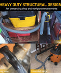 Universal 1 7/8 Inch Vacuum Hose, 7 Foot Replacement for Wet Dry Shop Vacuums connected to a yellow vacuum in garage