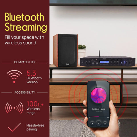 5 Channel Rack Mount Bluetooth Amplifier Receiver For Home Theater And Speakers, Wireless Streaming Power Amp setup