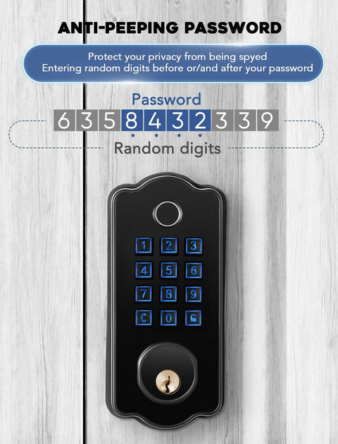 Keyless Front Door Lock Set With Handle, App Controlled Fingerprint Door Lock, 150 Codes Keyed Entry Smart Deadbolt, Auto Lock, Backlit