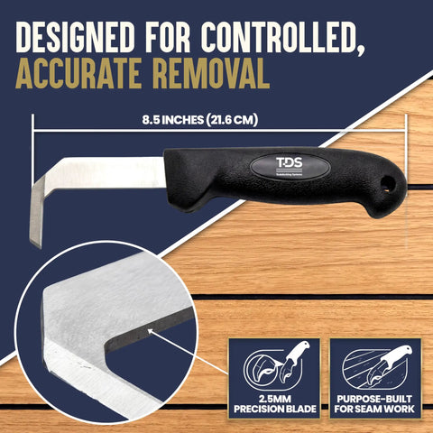 Reefing Hook For Boat Caulk Removal with 0.1 inch blade, 2.5mm width, 8.5 inch length, ergonomic handle, stainless steel, Pro Marine Tool