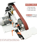 No Sweat Heavy Duty Bench Belt Sander Featuring Variable Speed Operation Compatible With 72 To 83 Inch Sanding Belts, showing 72x2 inch belts.