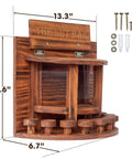 Crescent Wooden Squirrel Feeder Table for outdoor use with transparent sides and stool bars, showing dimensions and mounting screws