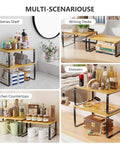 Premium Bamboo Kitchen Counter Shelf Set Of Two Stackable Expandable Spice Rack Storage Holder For Jars Cookbooks Tools in multi-use scenarios.