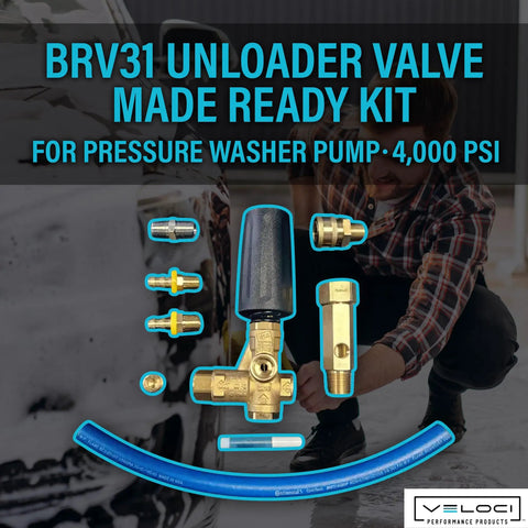Unloader Valve Kit BRV31 for Pressure Washer EZ Start, with brass components, 3/8 outlet, 1/2 inlet, 4000 PSI