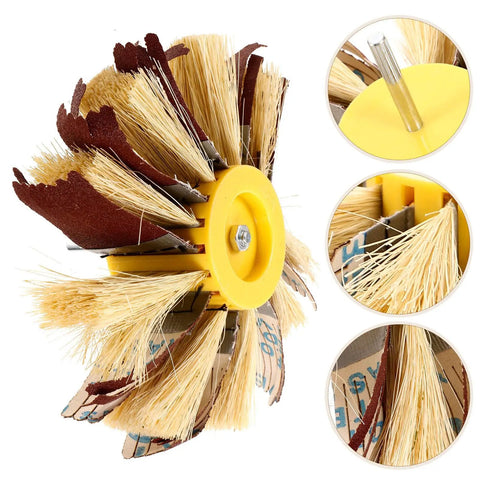 Heavy Grip Sisal Sanding Drum Buffing Wheel For Wood Furniture Polishing And Groove Cleaning, showing sword hemp bristles.