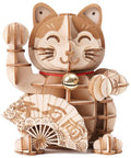3D Wooden Puzzle Lucky Cat DIY Wood Craft Model Kit For Teens And Adults Easy To Build Fun Family Project No Brainer STEM Craft Gift Beginner Friendly Hands On Home DIY Kit, wooden cat with fan