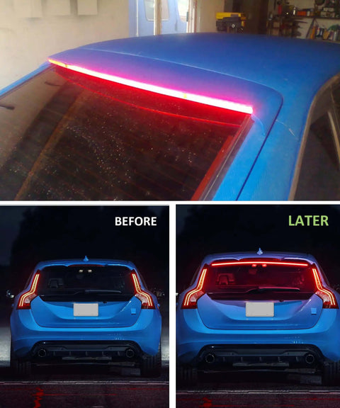 Installed 35 Inch Third Brake LED Light Strip Flexible DC12V High Mount Stop Light on blue SUV tailgate