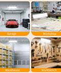 4 Pack 100W LED Shop Lights, Crazy Bright 14000 Lumens, 6000K Daylight White in garage, workshop, warehouse, workbench settings