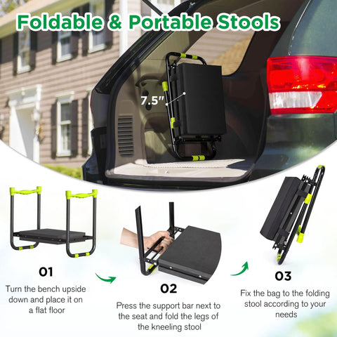 10.8 Inch Wide Garden Kneeler And Seat With Heavy Duty Foldable Stool Tool Belt Pouch Thickened Kneeling Pad in car trunk