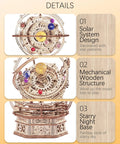 Starry Night 3D Puzzle Music Box Kit For Adults And Teens - Wood gears, starry design, colorful orbs, no glue needed.