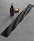 32 Inch Linear Shower Drain With Removable Wedge Wire Grate Matte Black 304 Stainless Steel Rectangle Floor Drain For Bathroom