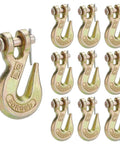 Front view of 10-pack 5/16 in forged steel clevis grab hooks with pins, Grade 70, 5400 lb WLL, Amazon