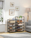 Tall 10-Tier Shoe Organizer With Detachable Fabric Shelves And Metal Frame For Closet Entryway And Living Room in a cozy setting