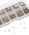 Heavy Hitter 1200 Pcs Mini Screw Assortment Kit Includes M1 Through M1.7 Stainless Steel Self Tapping Micro Screws in divided tray.