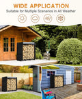 Three 4ft Outdoor Firewood Rack With Waterproof Covers displayed in various outdoor settings, showing versatility and durability.