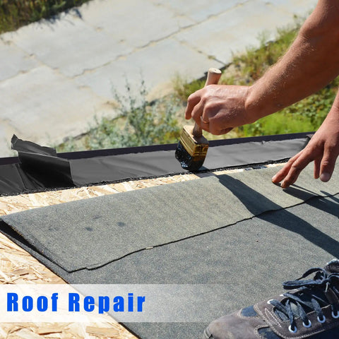 Hand applying waterproof patch with Two Rolls Of 1.97 Inch Asphalt Crack Filler Tape for driveway repair and joint sealing on roof.