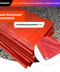 Dang Tough Insulated Concrete Blanket 6X25 Ft with rust resistant grommets stacked on gravel surface.