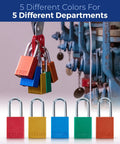 Red Keyed Different Lockout Padlock Set For OSHA Safety Lockout Tagout Kit hanging with different colored padlocks