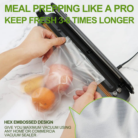 Single-Ply Vacuum Sealer Bags 6x10 Inch Quart Size in use sealing fruit for storage