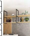 Straight Up Heavy Duty Ceiling Mount Shelf Brackets, Thirty By Eighty Centimeters, Solid Black Metal Hanging Storage Rack, includes a two-tier design.
