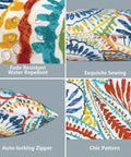 Outdoor Lumbar Pillow Covers 12x20 Inch Pack Of 2, Paisley Multi Fabric, showing water repellent polyester and zipper detail