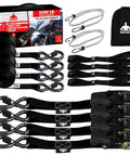 Heavy Duty Ratchet Tie Down Straps 15 Foot 4 Pack Featuring Tough As Nails Grip With 2200 Pound Break Strength To Secure Motorcycles Atv Trucks And Heavy Gear, including straps and accessories.