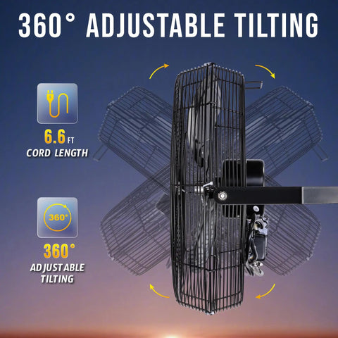 Outdoor 18 Inch High Velocity Metal Wall Mount Fan IPX4 Water Resistant With 3 Speed Settings Delivers Serious Airflow