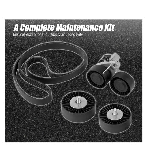 Premium Drive Belt Pulley Tensioner Kit For BMW N54 Engines, includes pulleys and belt for E90 E92 E93 335i models.