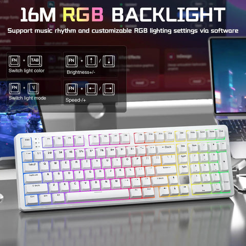 Rock Solid Aluminum Wireless Mechanical Gaming Keyboard With Dedicated Numberpad Featuring Tri Mode Bluetooth And Usb Wired Connection For Zero Lag Action And Butter Smooth Typing On Windows Mac And Tablets, displaying RGB backlight.