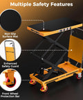 CAMMOO hydraulic lift table cart, yellow, 330 lb capacity with non-slip mat and safety guard
