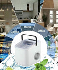 No Fuss Countertop Ice Maker Drops Nine Chill Cubes In Seven Flat Minutes With A Solid Twenty Two Pound Daily Yield Self Cleaning feature shown in various settings.