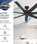 Image of 60 Inch Indoor Outdoor Ceiling Fan Without Light With Wall Control Matte Black For Patio Garage Or Porch Quiet Beastly Airflow With SureSpeed 7 Blades Standard Mount Downtown 51590, showcasing optimized airflow and faster cooling power.
