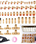 60 Pcs Brass DOT Air Line Fittings Kit Pro Grade Push Lock And Push To Connect Fittings displayed with cutter and tape