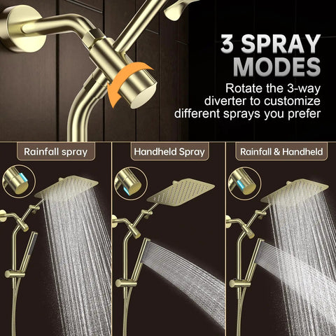 Top Grade 10 Inch Brushed Gold Rainfall Shower Head With Adjustable Handheld Sprayer Heavy Duty All Metal Build Smooth High Pressure Flow Zero Fluff Bathroom Upgrade