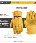 Heavy Duty Cowhide Leather Work Gloves For Men With Adjustable Wrist Gunn Cut Design Abrasion And Puncture Resistant Saddletan XL
