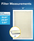 MERV 5 Pleated Air Filter 20x30x1 for Furnace and AC, 6 Pack MPR 300, showing actual measurements 19.81 x 29.81 x 0.81 inches