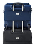 Lightweight Underseat Carry-On Luggage With 2 Wheels, Navy Blue, 16 Inch, on black suitcase handle, showing luggage sleeve