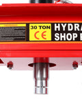Badass 30 Ton Hydraulic Shop Press H Frame Garage Floor Air Powered Press showing label and hydraulic port detail.